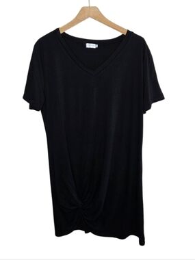 Locryz Black V-neck Knotted Hem Short Sleeve T-Shirt Dress Size XL Casual Basic